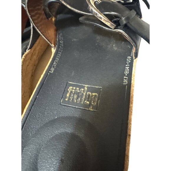 FitFlop Womens Black Leather Cork Wedge Sandals Size 9 - Picture 6 of 9